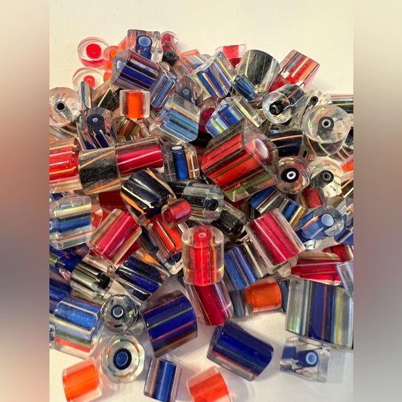 Hand Crafted Other - Furnace glass mixed beads red black rainbow pinstripe bead lot craft jewelry